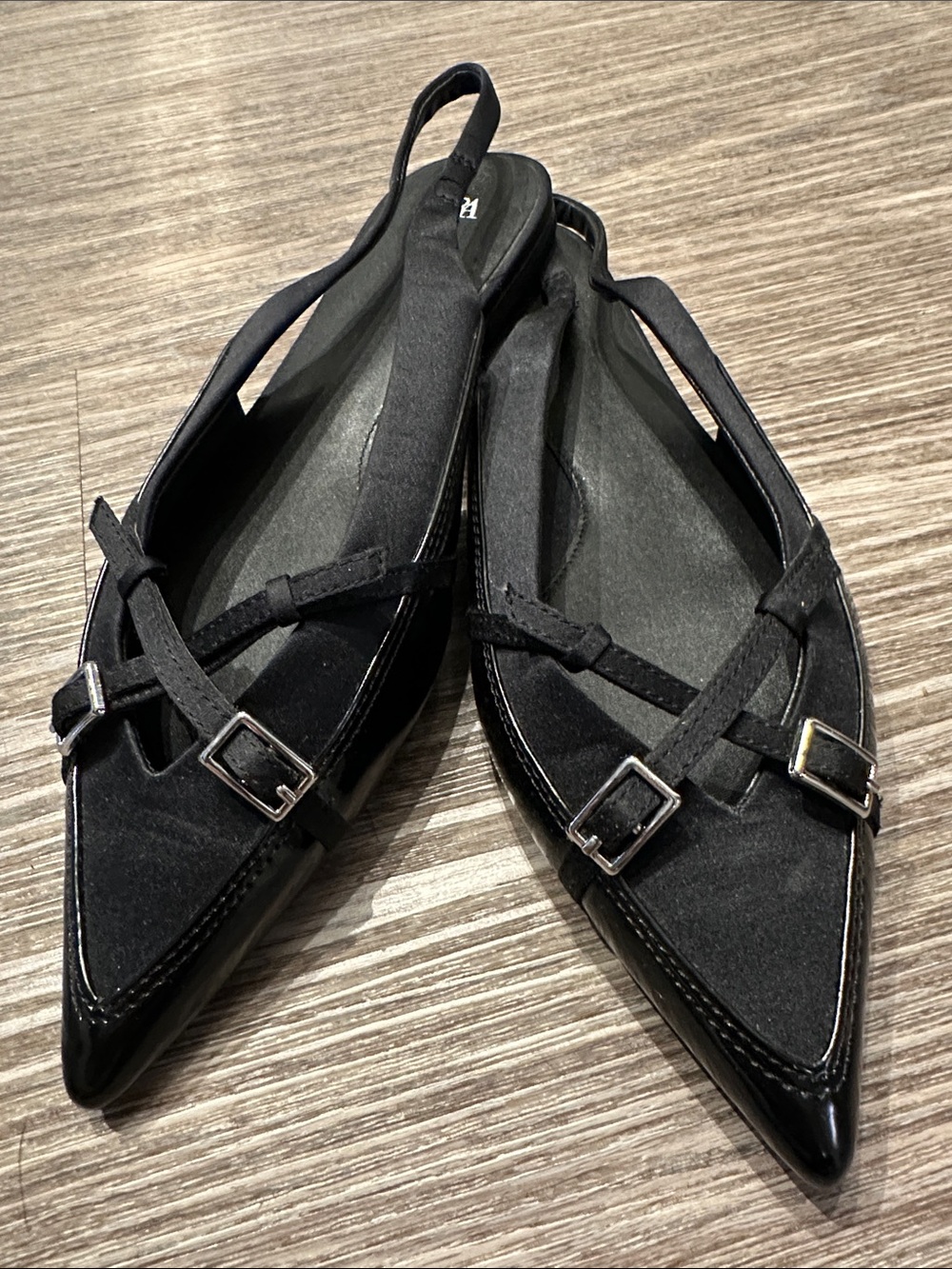 Zara Black Pointed Slingback Mules with Buckle Straps